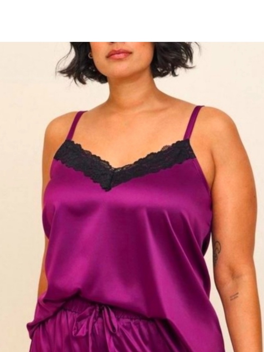 Torrid NWT Dream Satin Lace Trim Sleeveless Purple and Black Sleep Cami Sz 2